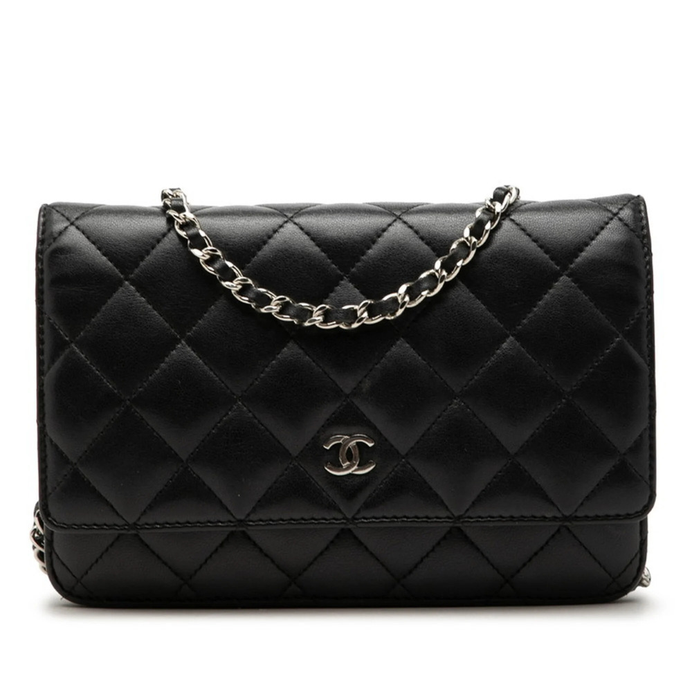 Chanel Coco Mark Matelassé Crossbody Chain Shoulder Bag Wallet A33814 Black L...